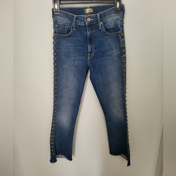 MOTHER The Insider Crop Step Fray Studded Size 26 Rough Stud Jeans - Picture 13 of 16